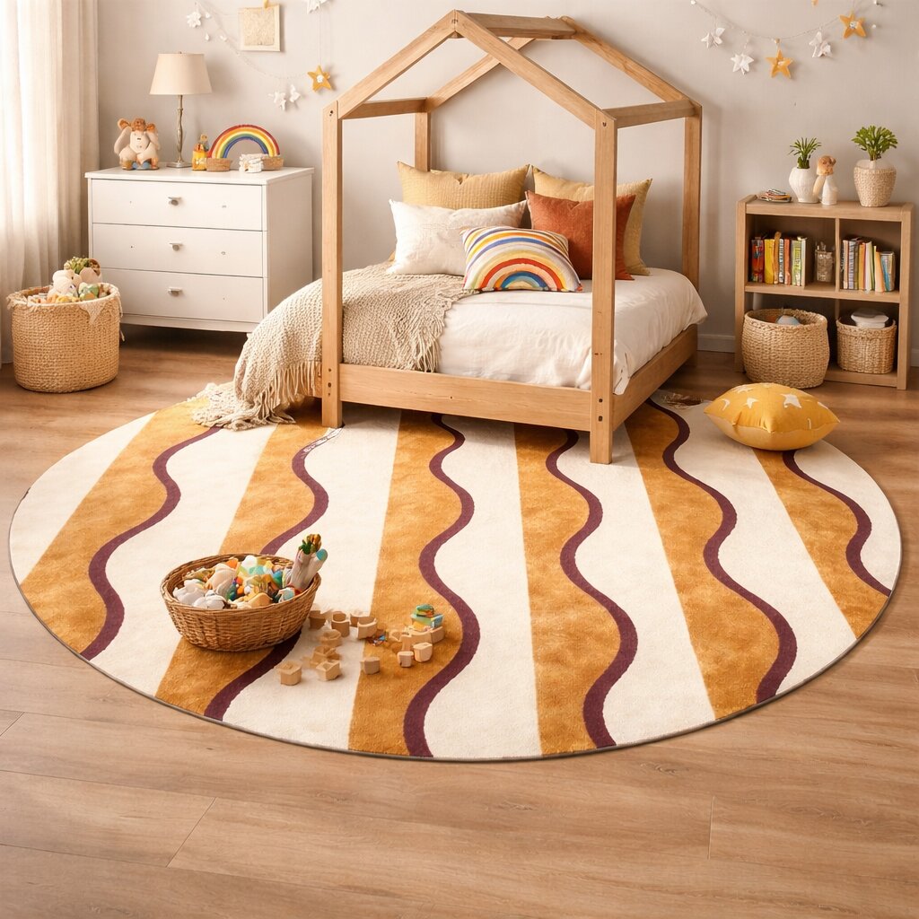 Ocean waves rug  Beige rug bedroom  Carpet 6x6  5x5 7x7 8x8 9x9  Round rug  Hand tufted  Living room Hallway