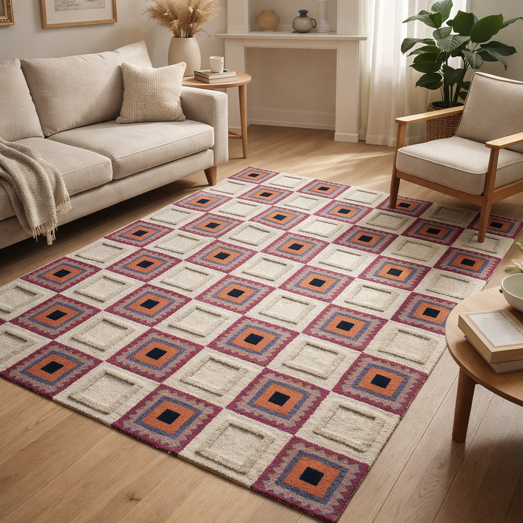 Hand Tufted 8x10 8x11 9x10 9x12 Tufte Cream Wool Area Rug Living Dinning Room