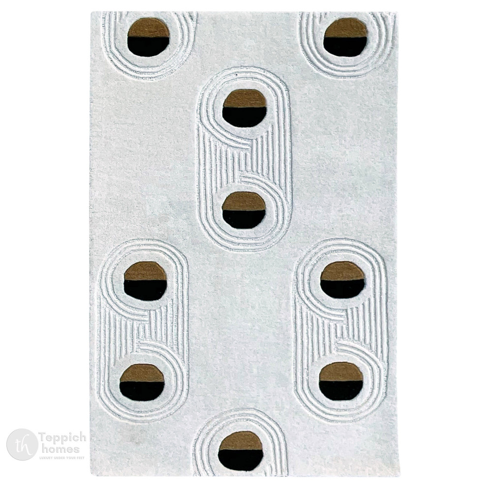 Image of Sculpted Grey Rug with Oval Pattern