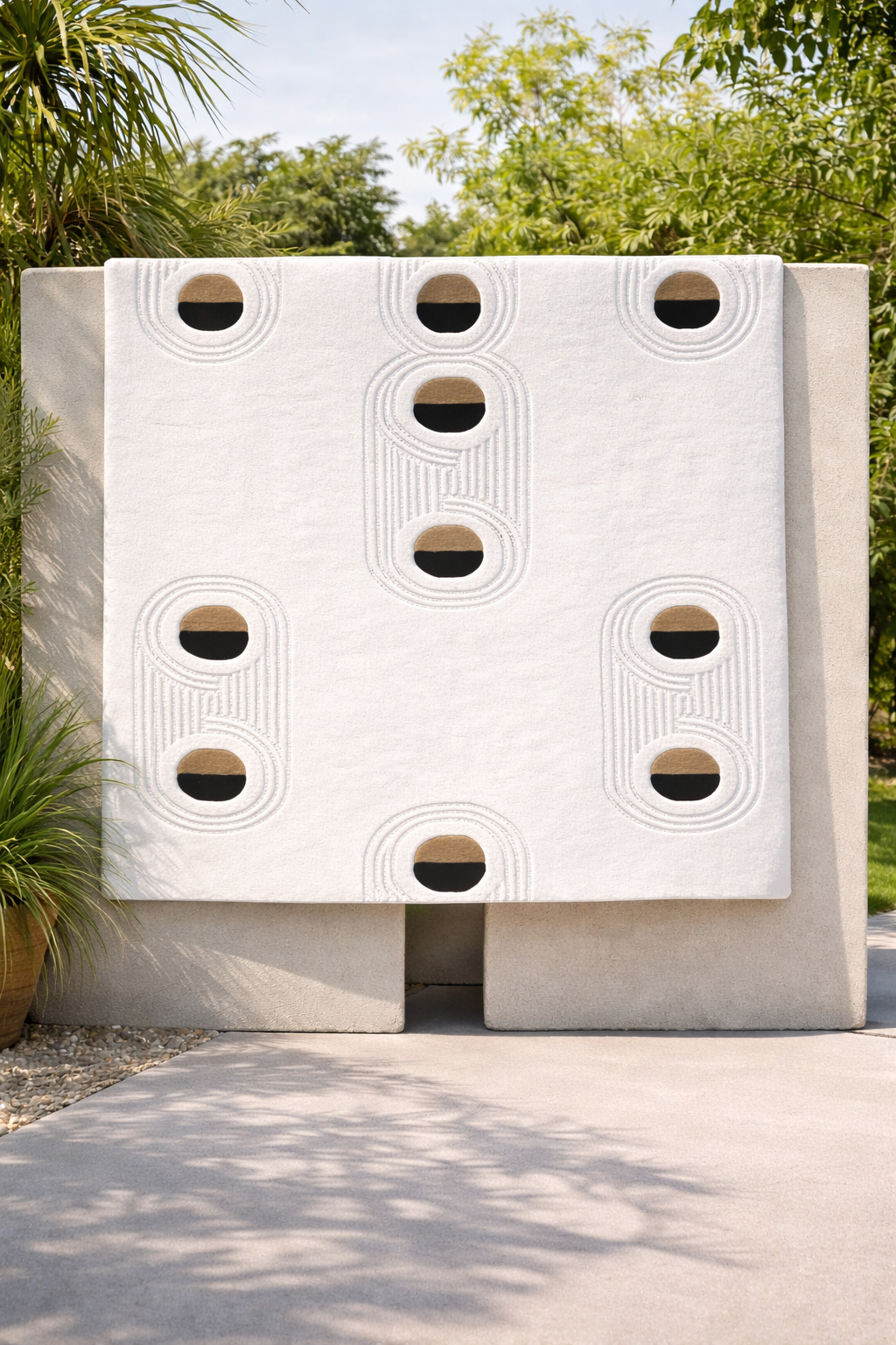 Sculpted Grey Rug with Oval Pattern