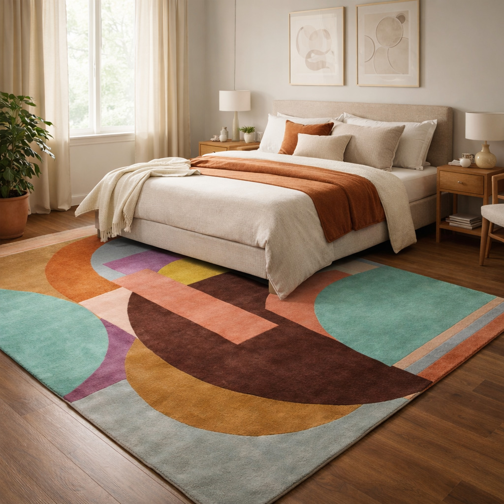 Hand-Tufted Persian  Arty Multicolor Wool Rug for Bedroom and Living Space