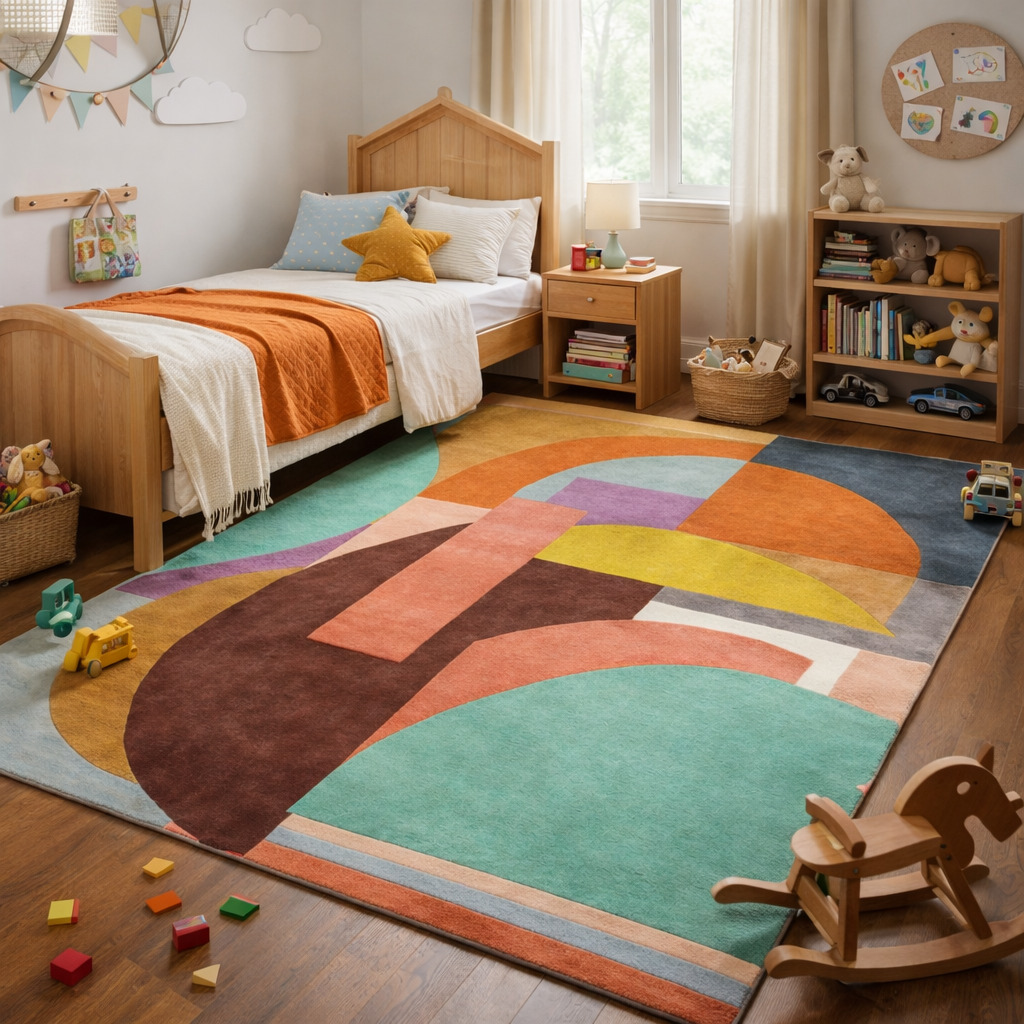 Hand-Tufted Persian  Arty Multicolor Wool Rug for Bedroom and Living Space