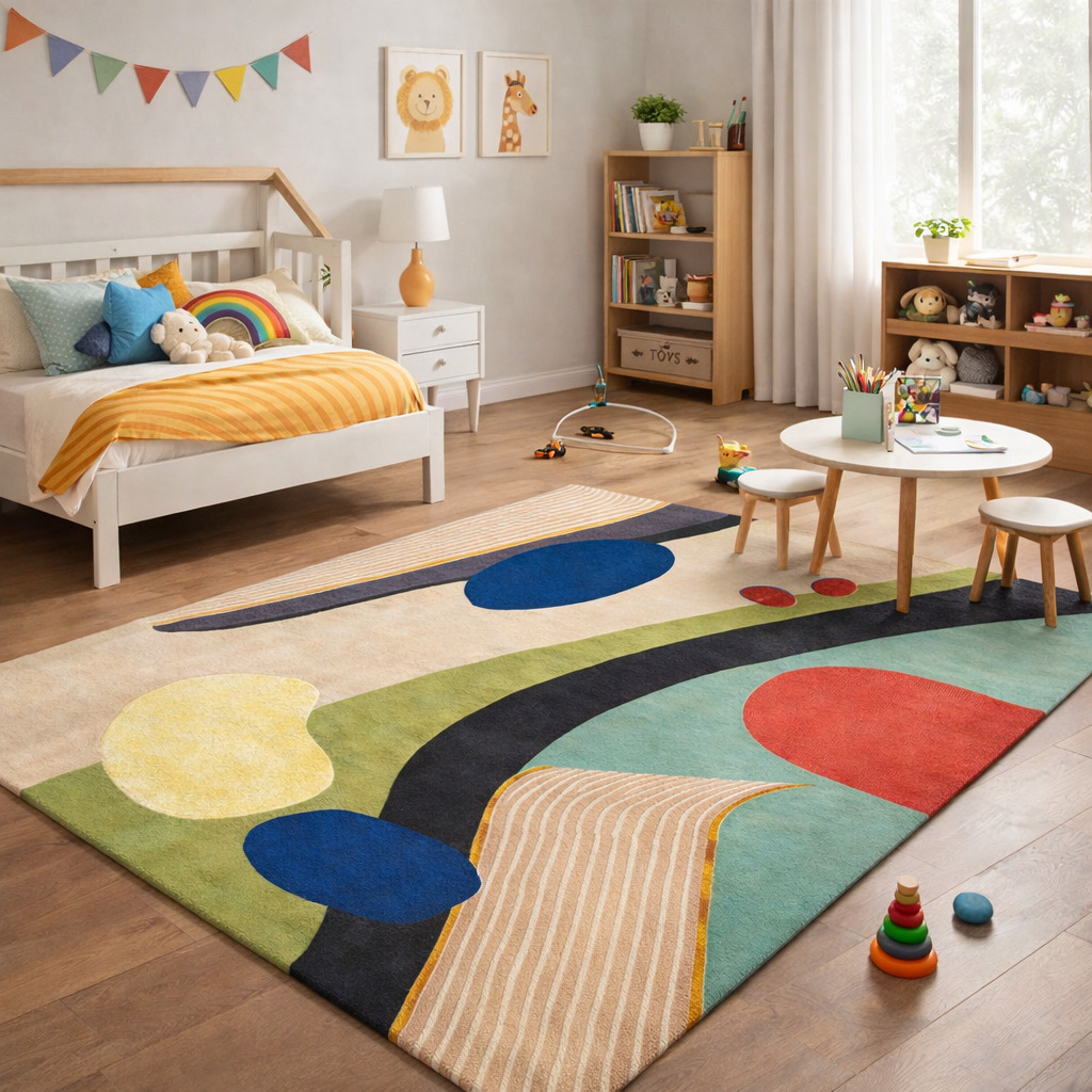 Handmade Tufted Multicolor Wool Rug for Bedroom and Living Space