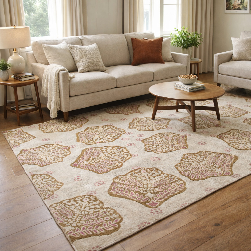 Vintage Leaf Inspired Patterned Rug