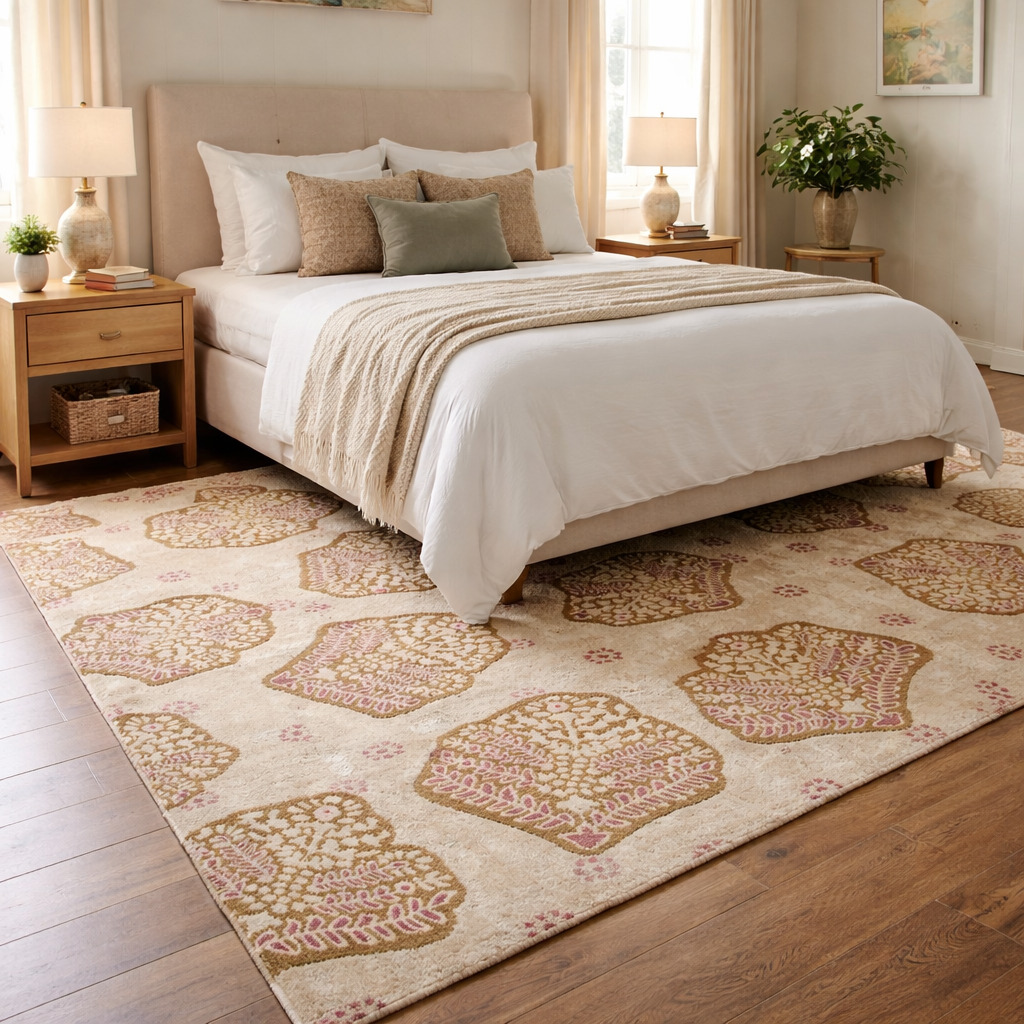 Vintage Leaf Inspired Patterned Rug