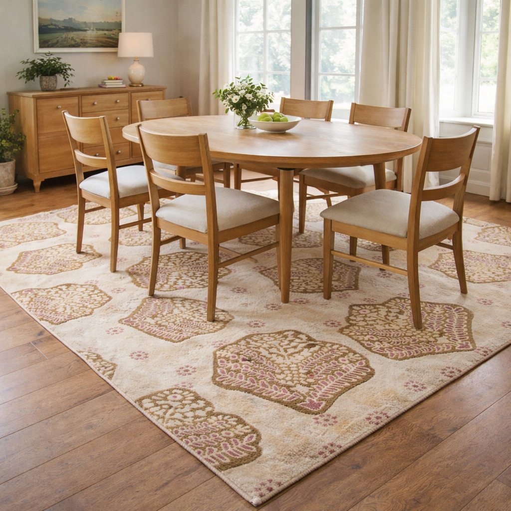 Vintage Leaf Inspired Patterned Rug