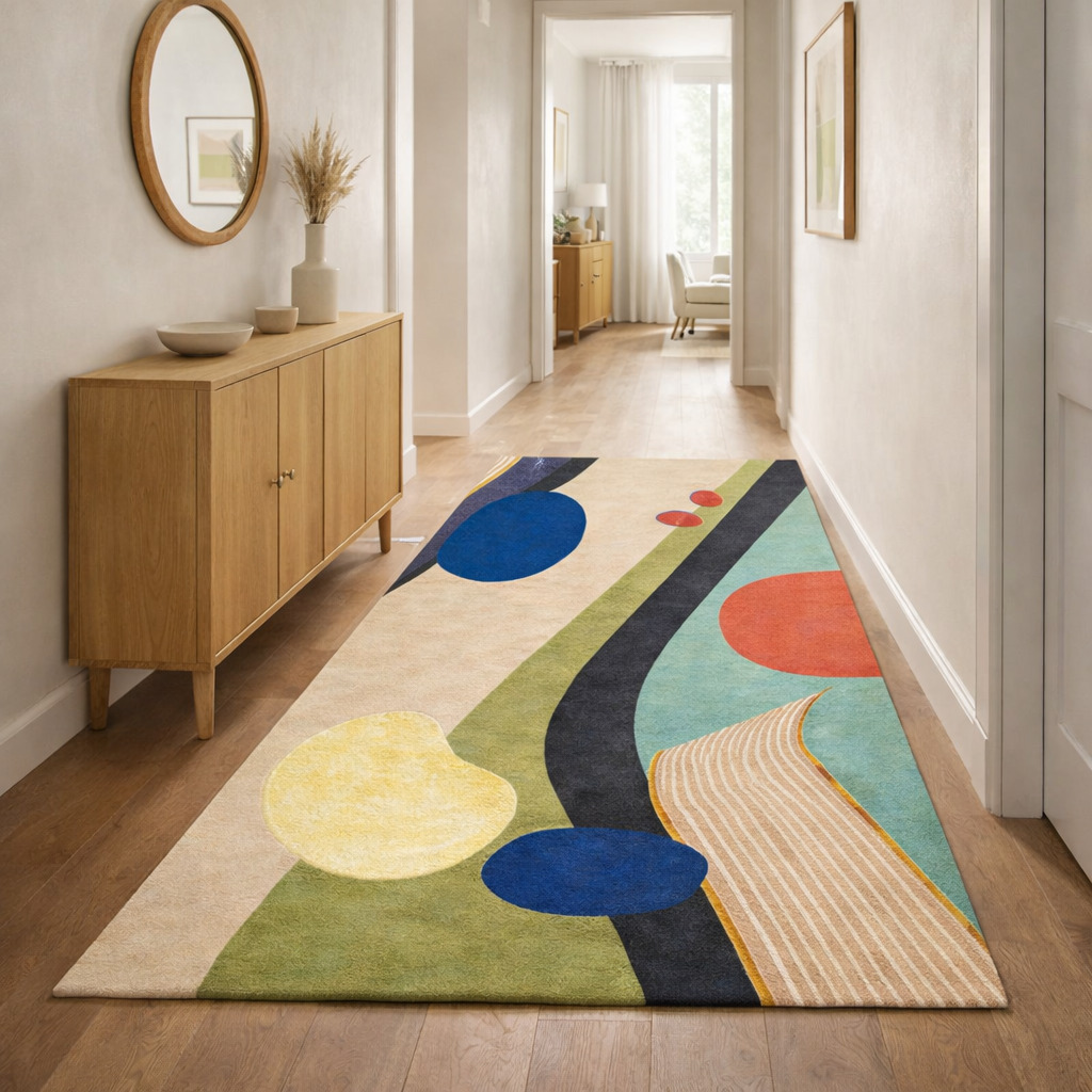Handmade Tufted Multicolor Wool Rug for Bedroom and Living Space