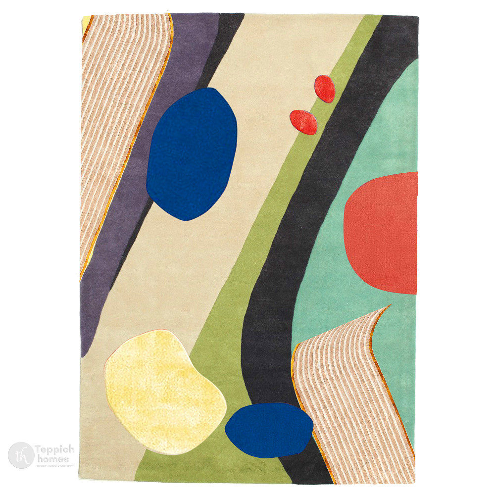 Image of Handmade Tufted Multicolor Wool Rug for Bedroom and Living Space