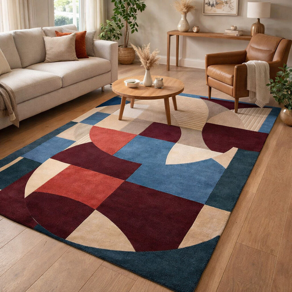 Image of Geometric area rug, Wool carpets, Rugs for Living room, Bedroom, 5x8, 6x9, 7x10, Hand tuft carpet
