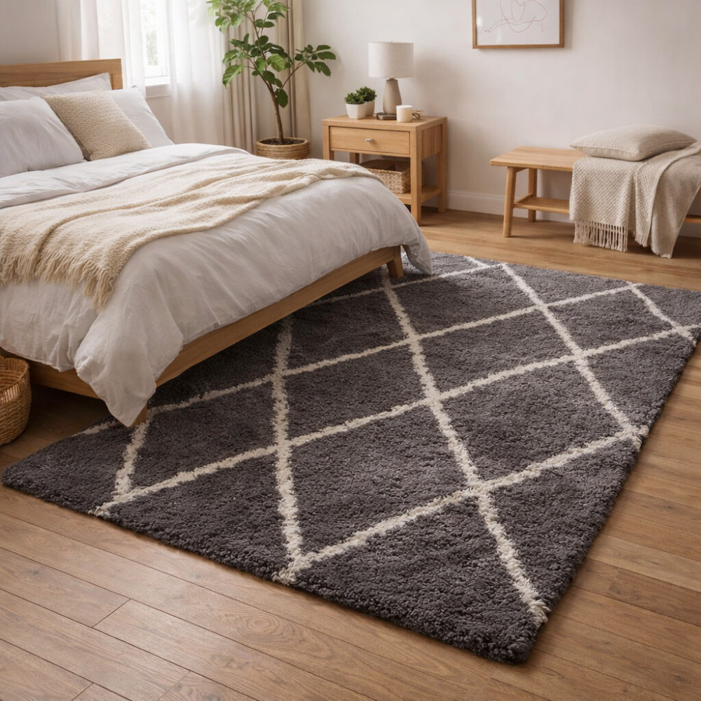 Image of Contemporary Wool Rug Diamond Grid