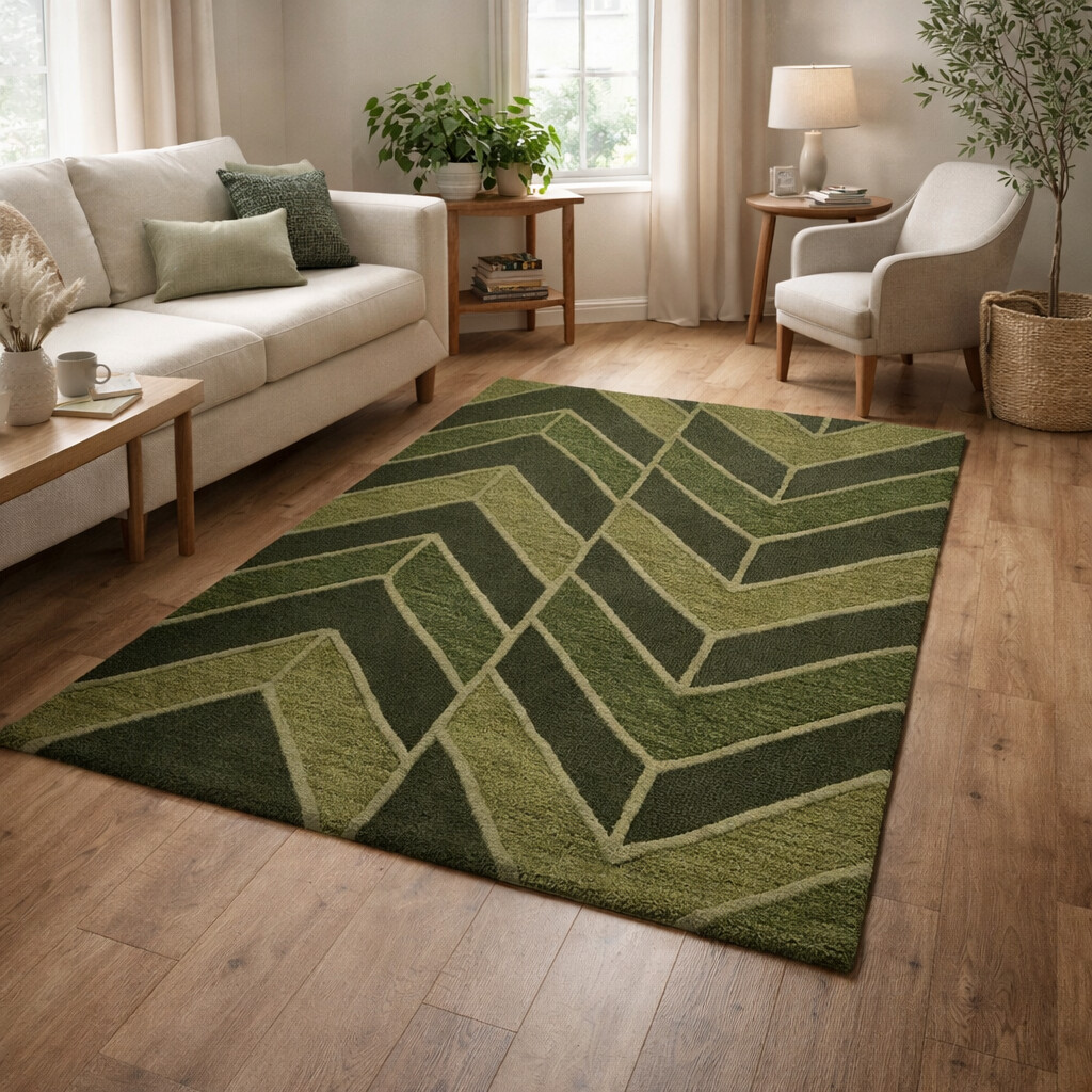 Eco-Tone Green Rug with Chevron Design