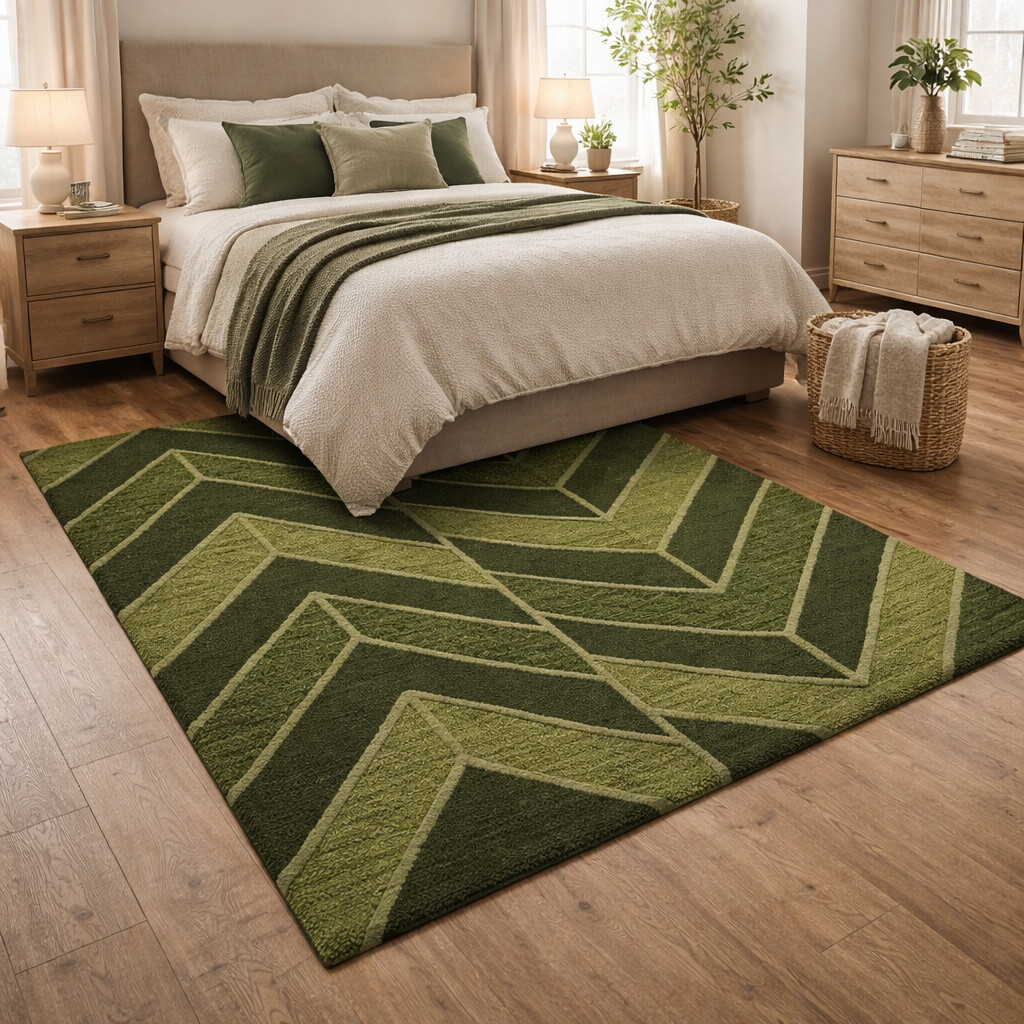 Eco-Tone Green Rug with Chevron Design