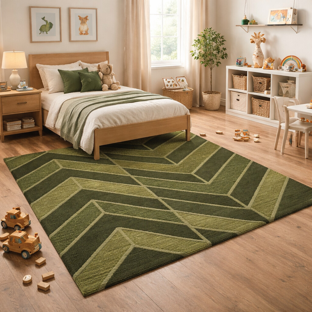 Eco-Tone Green Rug with Chevron Design