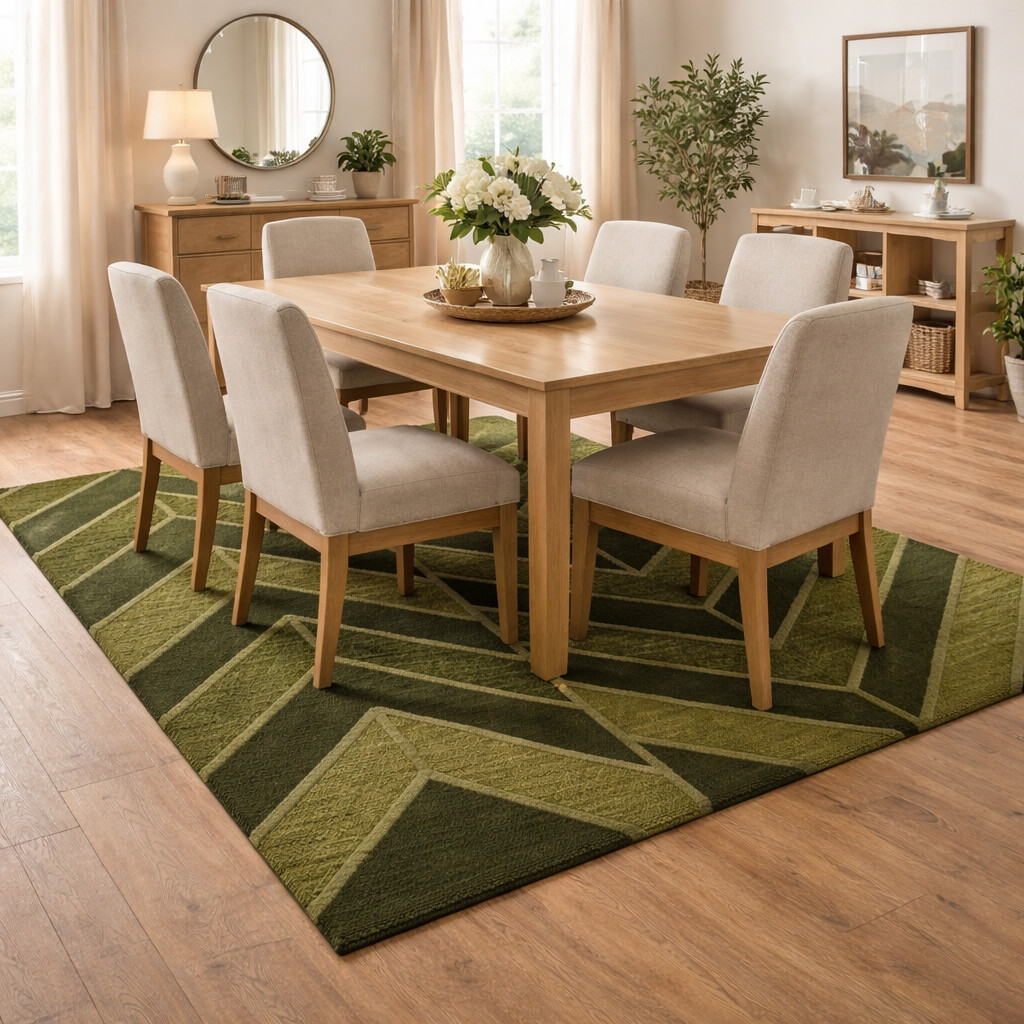 Eco-Tone Green Rug with Chevron Design