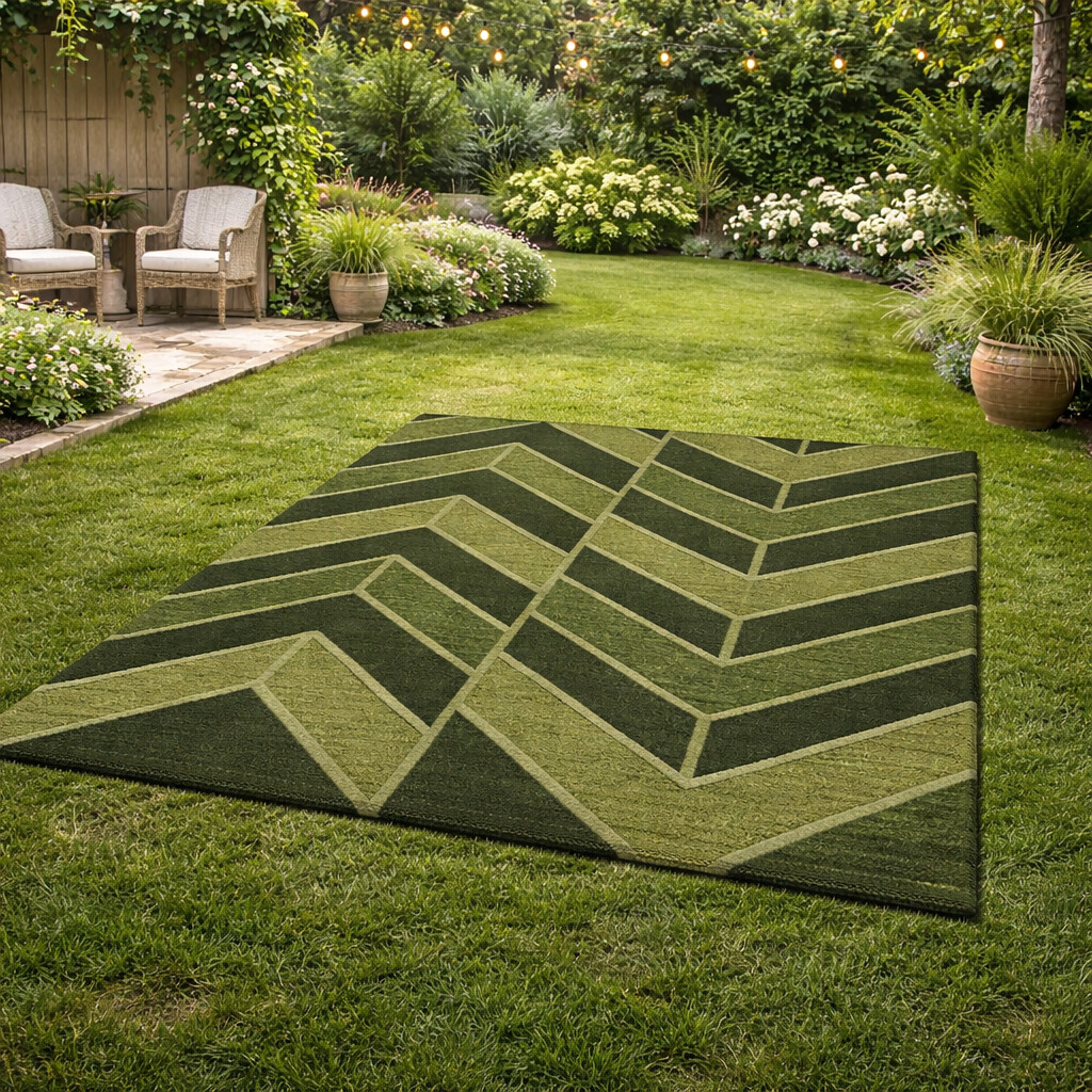 Eco-Tone Green Rug with Chevron Design