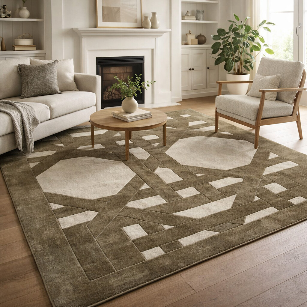 Rugs for Living room  Geometric wool  Tufted carpet  5x8 6x10 8x13 10x13  Area rug  Cream and Sage Green carpets