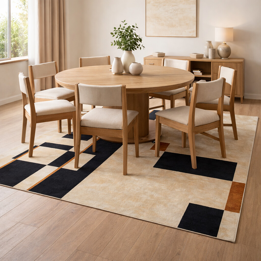 Kids room rug  Geometric design  Area rugs  5x7 6x8 8x10 9x10  Tufted carpet  Cream and Black color