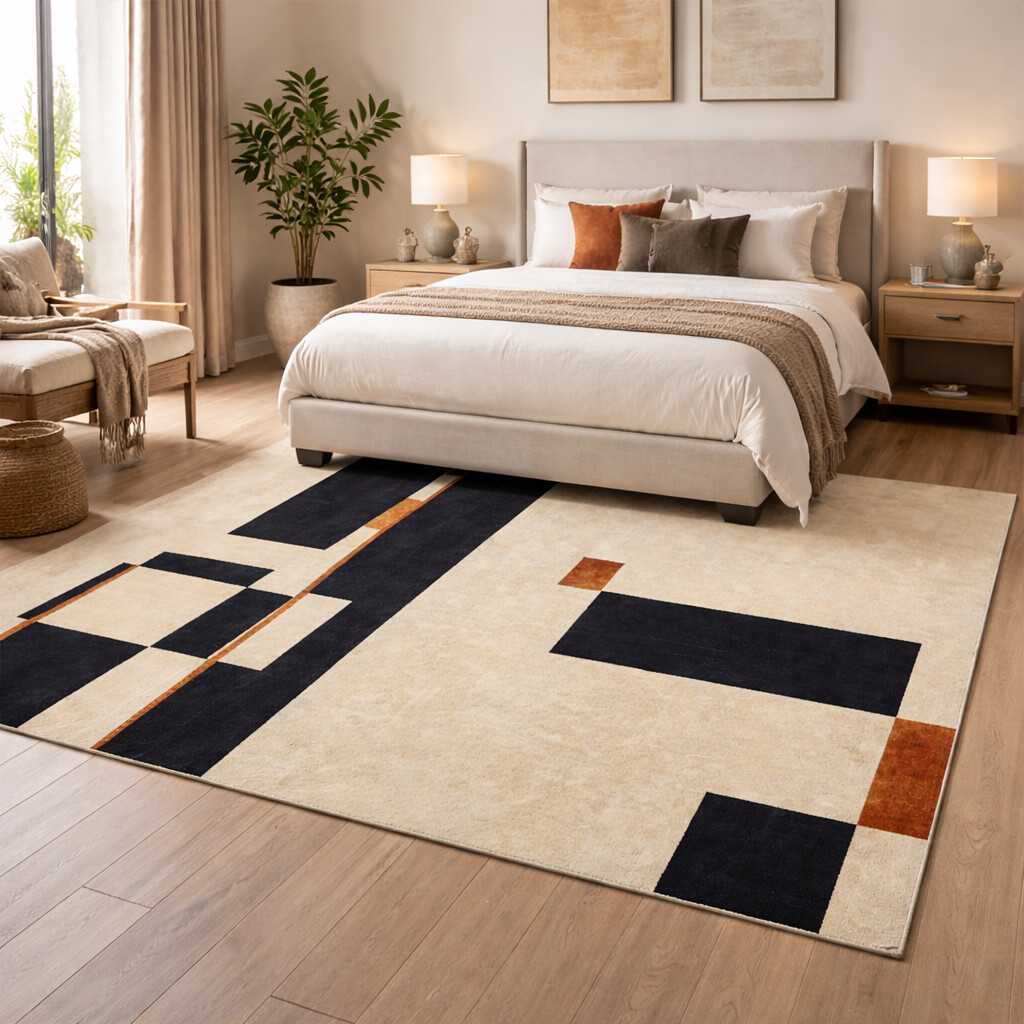 Kids room rug  Geometric design  Area rugs  5x7 6x8 8x10 9x10  Tufted carpet  Cream and Black color