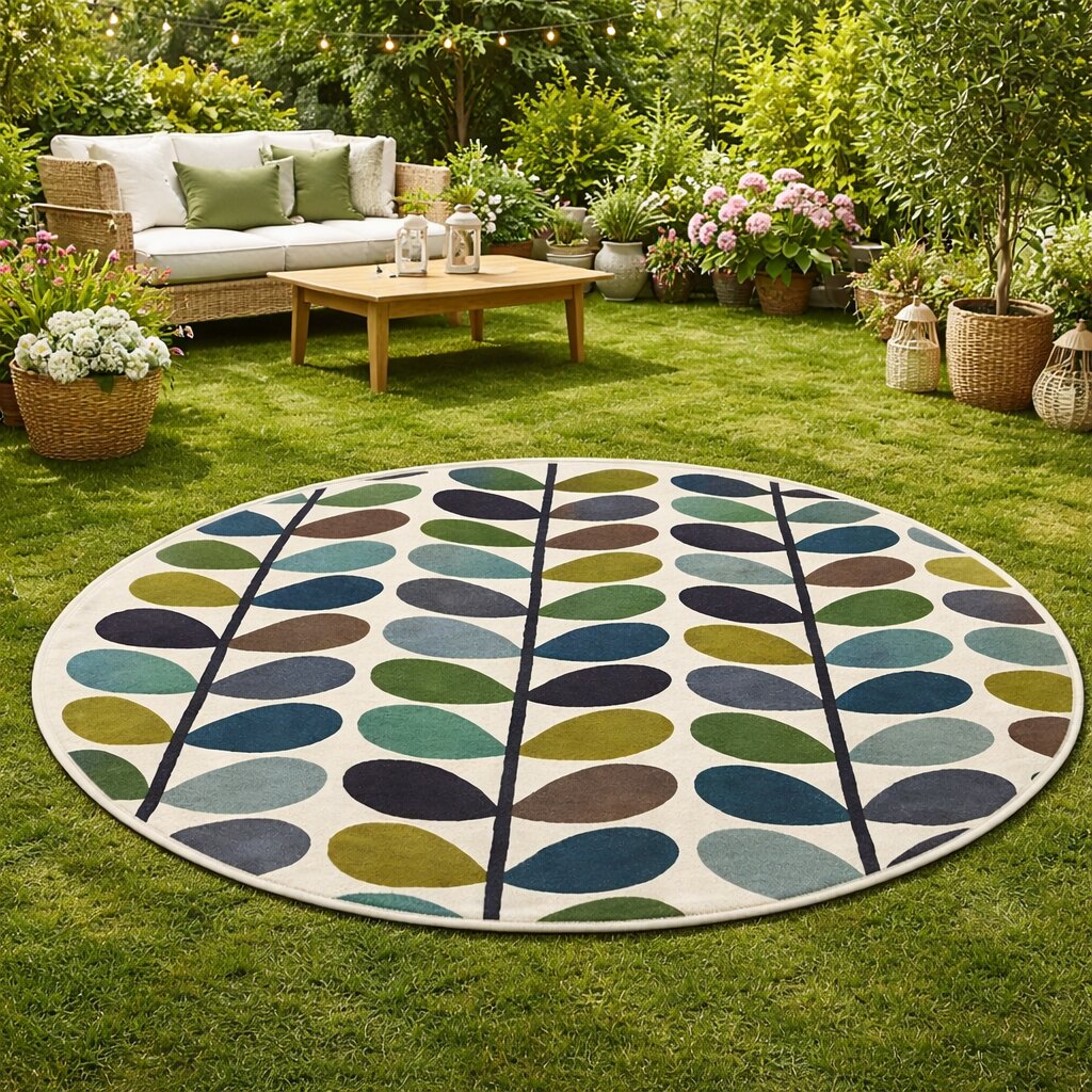 Natures Canvas Hand-Tufted Abstract Multicolor Leaf Design Round Rug