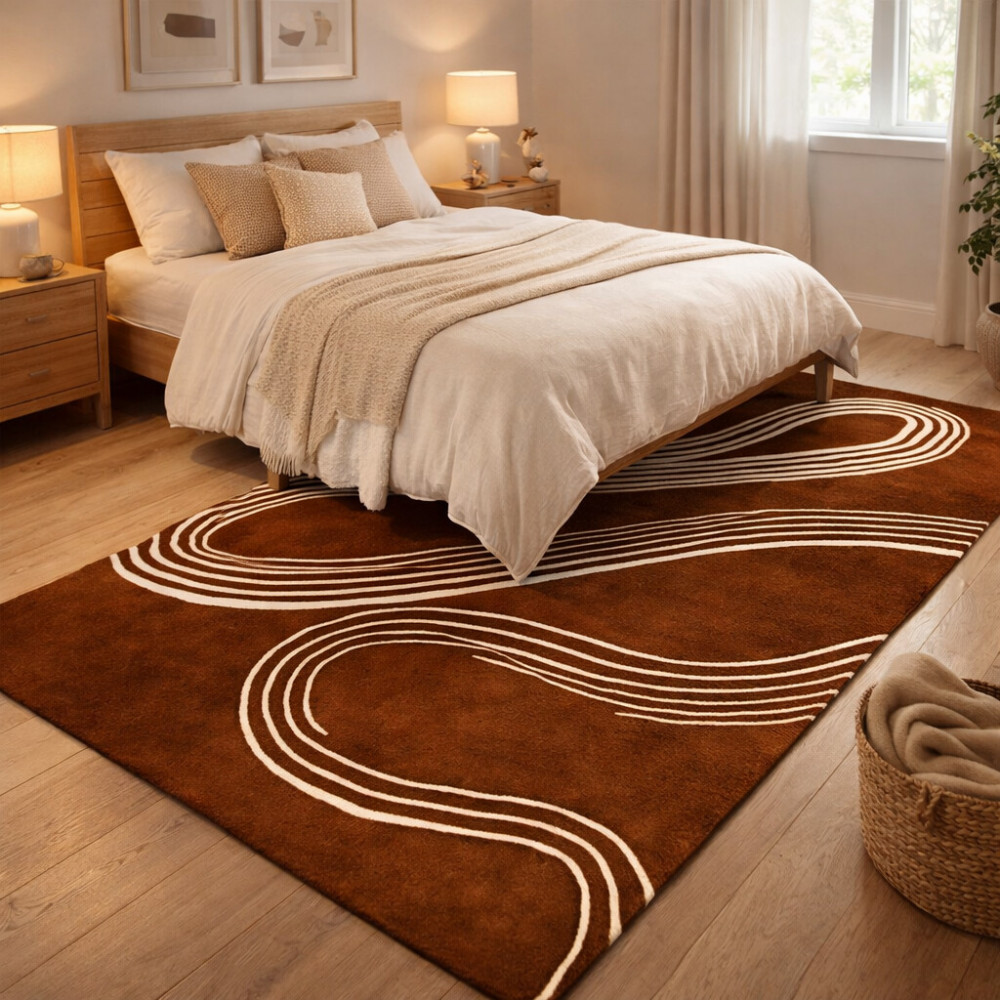 Image of Rugs 9x12 | 8x13, 7x10, 6x9, 5x8 | Hand tufting | Brown area rug | Woolen carpet | Hallway, Kids room