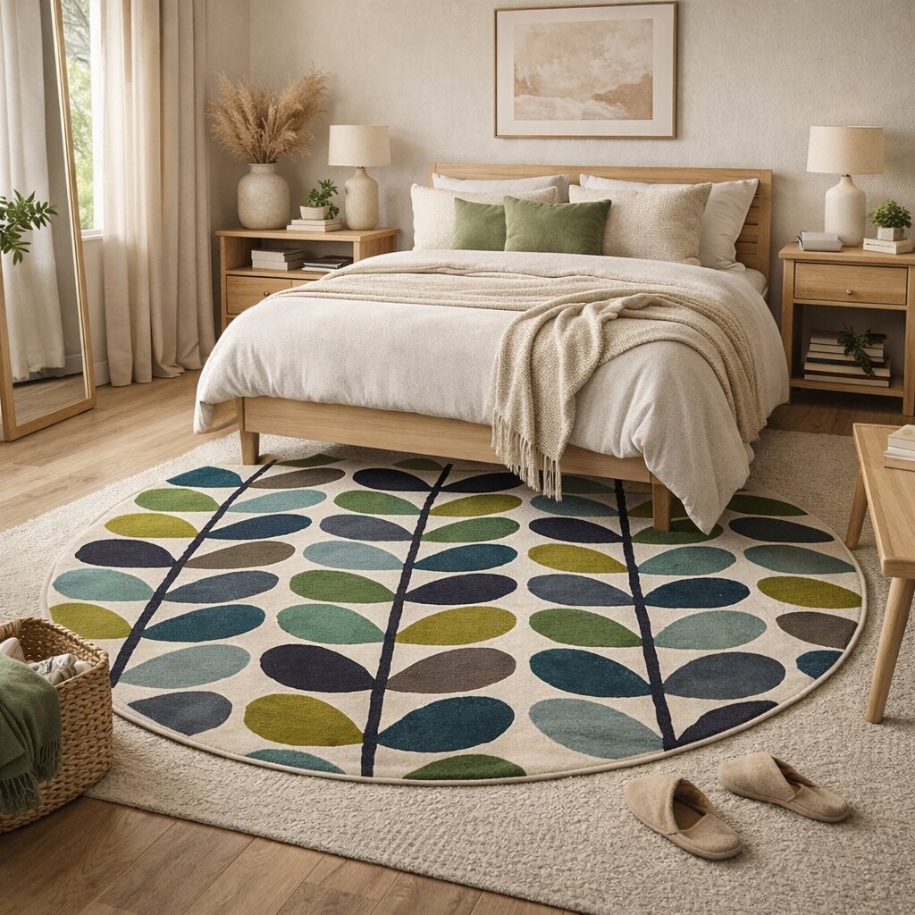 Natures Canvas Hand-Tufted Abstract Multicolor Leaf Design Round Rug