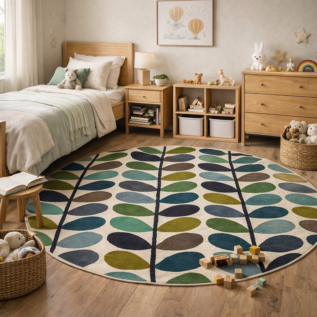 Natures Canvas Hand-Tufted Abstract Multicolor Leaf Design Round Rug