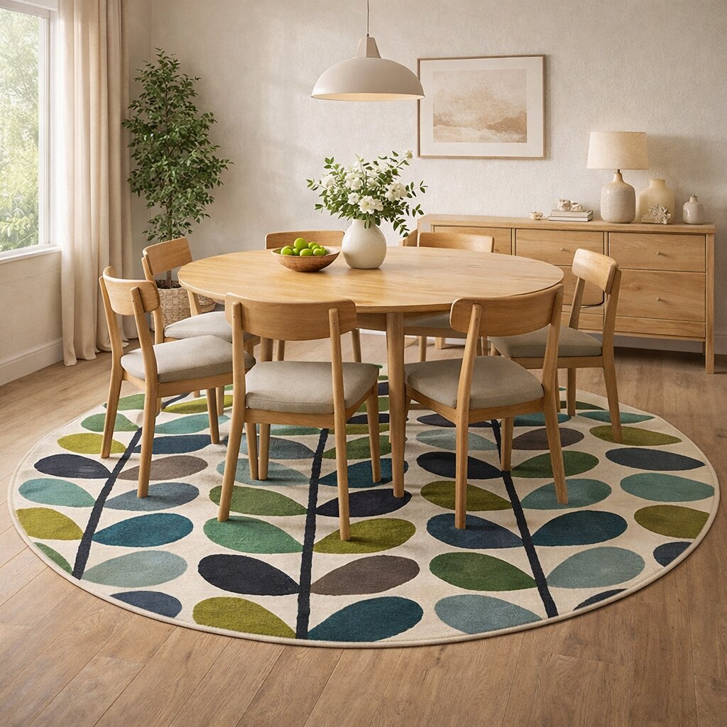 Natures Canvas Hand-Tufted Abstract Multicolor Leaf Design Round Rug