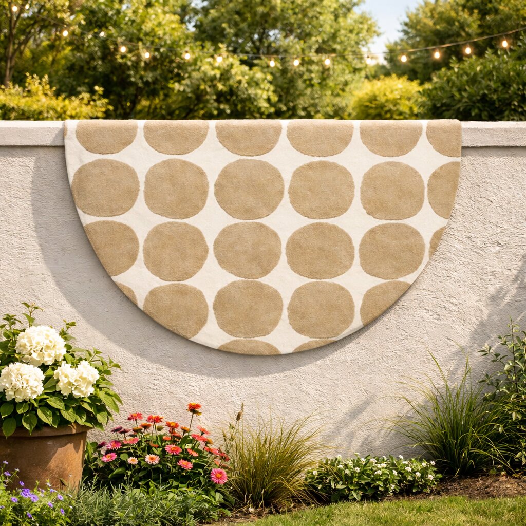 Round Cream and Beige Abstract Rug  Circularity Artistry Hand Tufted Rug