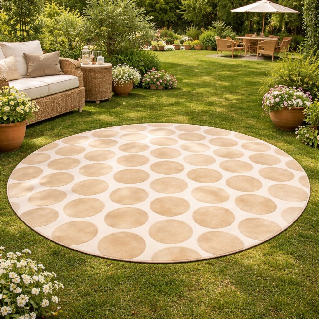 Round Cream and Beige Abstract Rug  Circularity Artistry Hand Tufted Rug