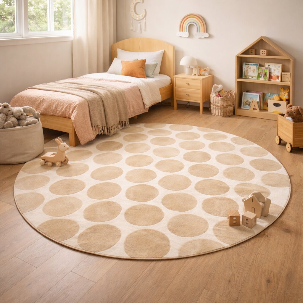 Round Cream and Beige Abstract Rug  Circularity Artistry Hand Tufted Rug