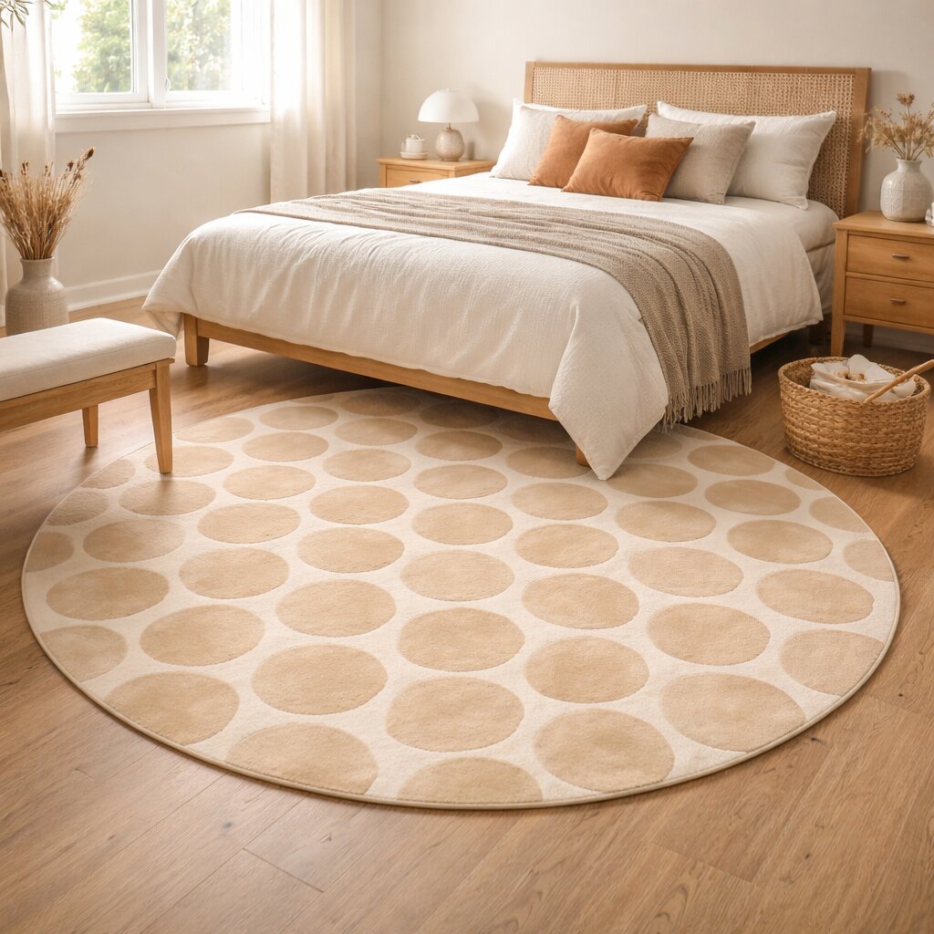 Round Cream and Beige Abstract Rug  Circularity Artistry Hand Tufted Rug