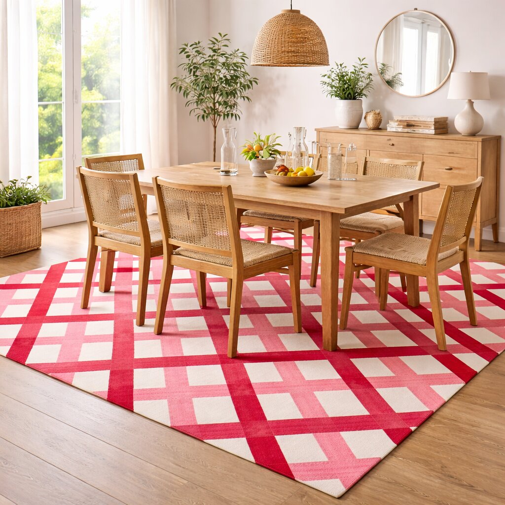 White and Pink rugs 6x10 8x10 9x12 10x13 Checkered carpet Hand tufted rugs Dining Living room