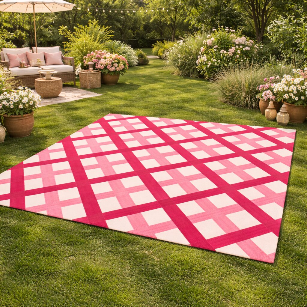 White and Pink rugs 6x10 8x10 9x12 10x13 Checkered carpet Hand tufted rugs Dining Living room