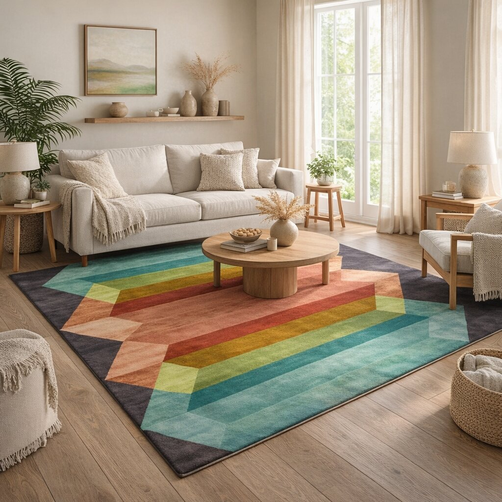 Hand tufted area rug  9x129x13 10x14  Hallway Bed Living rooms  Geometric design  Woolen carpet