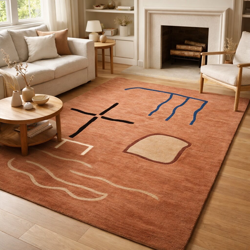 5x7 5x8 6x8 6x9 7x10 Tufting wool rug Rectangle area carpet Peach color Handmade rugs