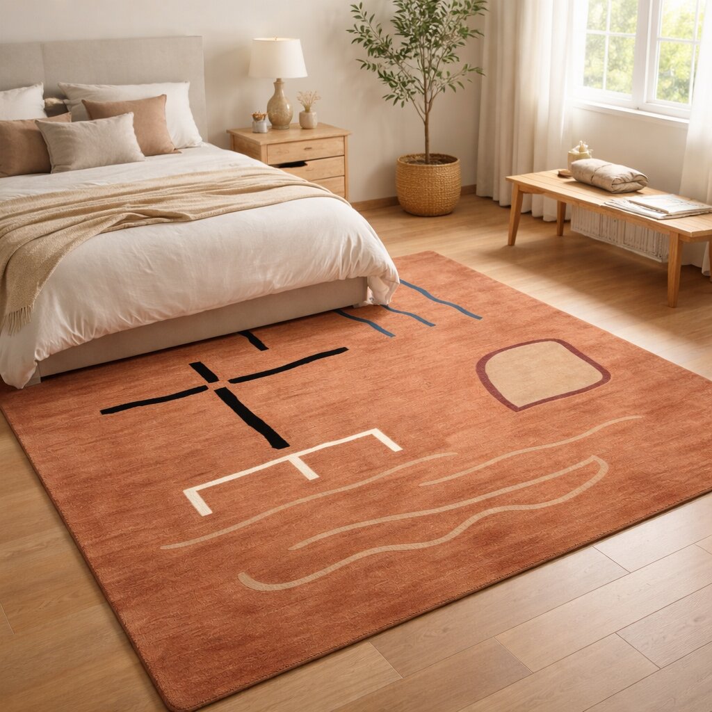 5x7 5x8 6x8 6x9 7x10 Tufting wool rug Rectangle area carpet Peach color Handmade rugs