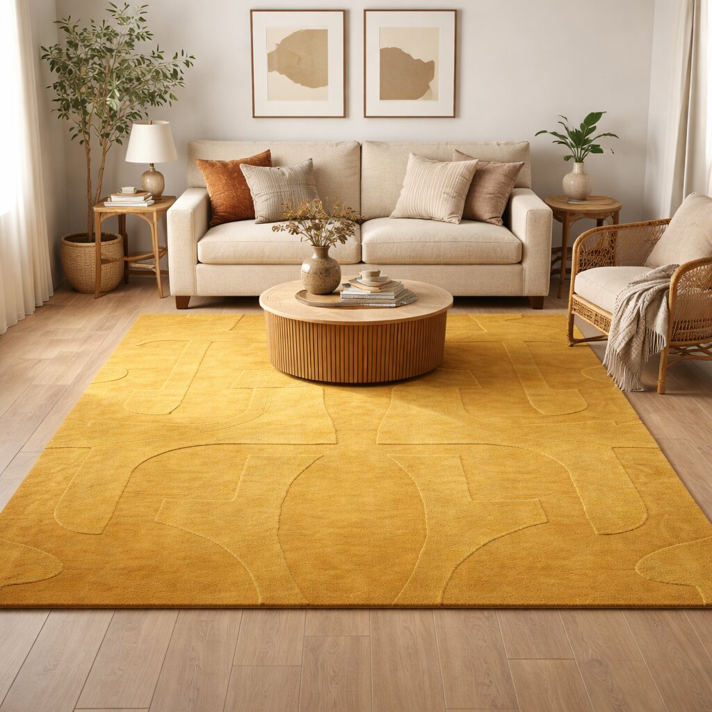 Rectangular wool carpet 5x7 6x9 9x12 Handmade tufted Yellow color Bed Living Kids room rugs