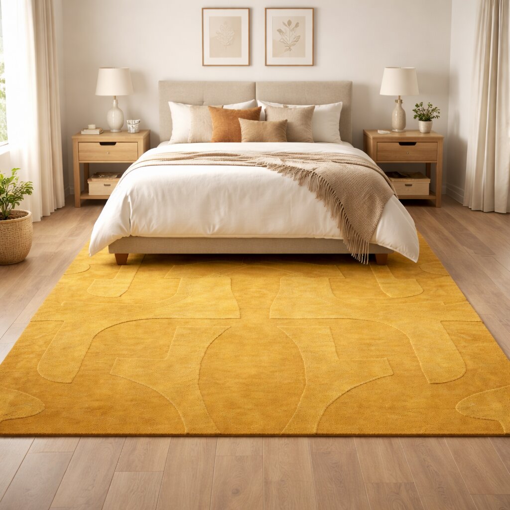 Rectangular wool carpet 5x7 6x9 9x12 Handmade tufted Yellow color Bed Living Kids room rugs