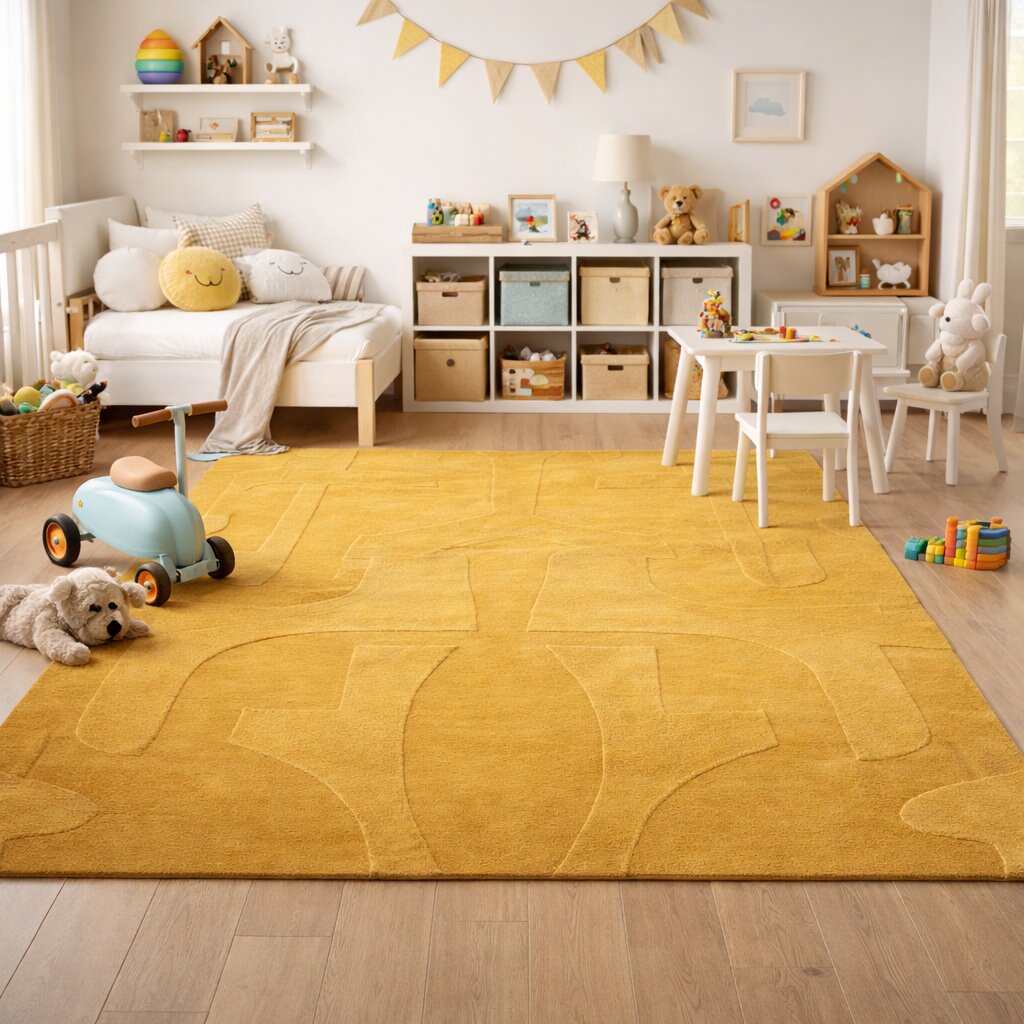 Rectangular wool carpet 5x7 6x9 9x12 Handmade tufted Yellow color Bed Living Kids room rugs