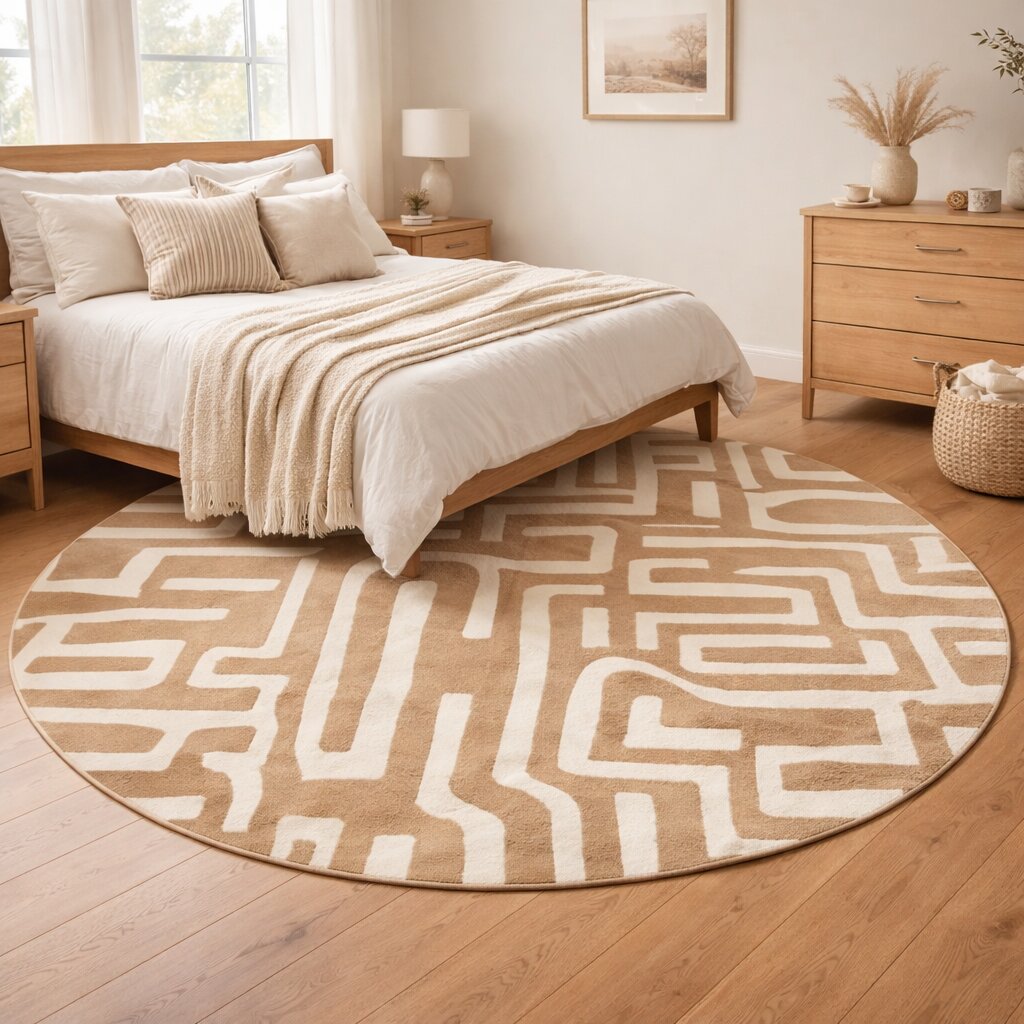 Hand Tufted Circle Rug 8x8 9x9 10x10 11x11 Beige Color Contemporary Carpet Dinning Room