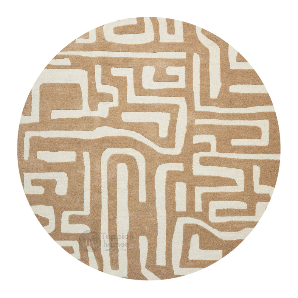 Image of Hand Tufted, Circle Rug, 8x8, 9x9, 10x10, 11x11, Beige Color, Contemporary Carpet, Dinning Room