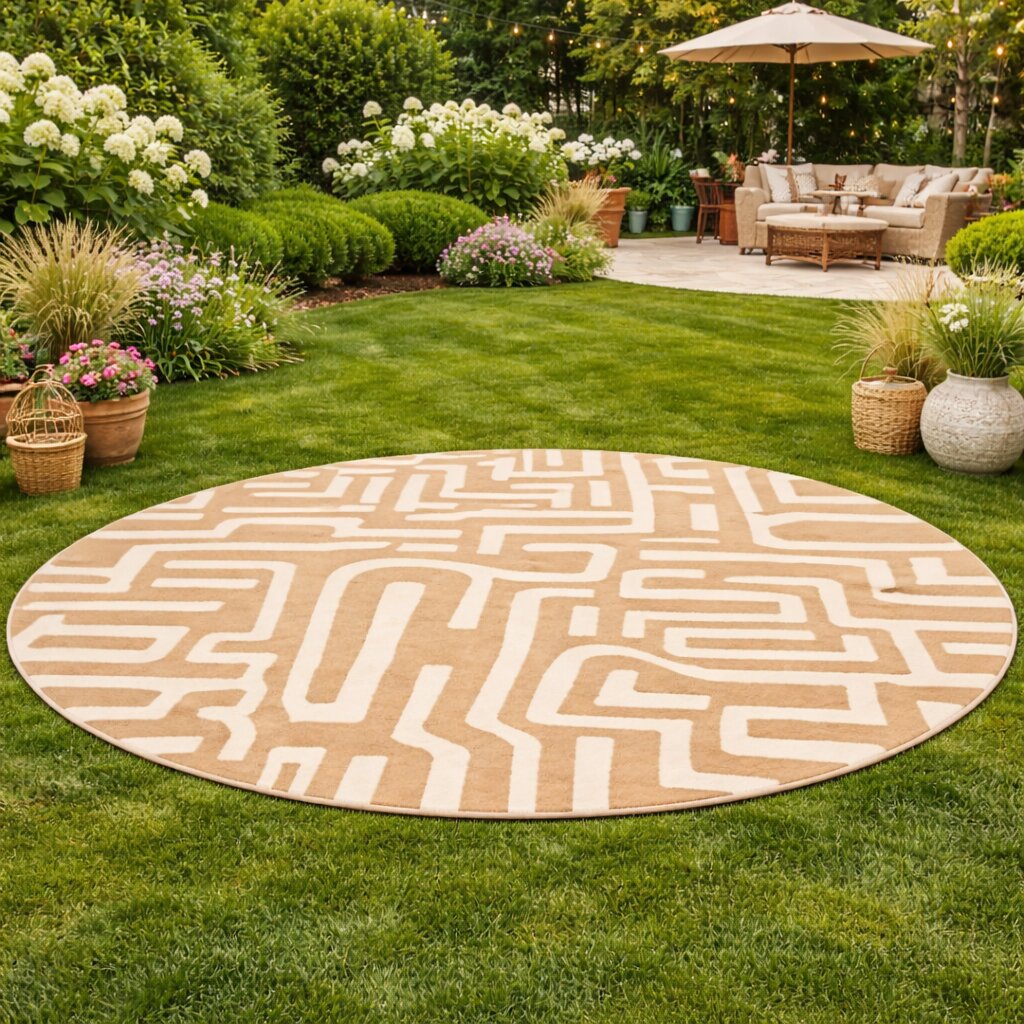 Hand Tufted Circle Rug 8x8 9x9 10x10 11x11 Beige Color Contemporary Carpet Dinning Room