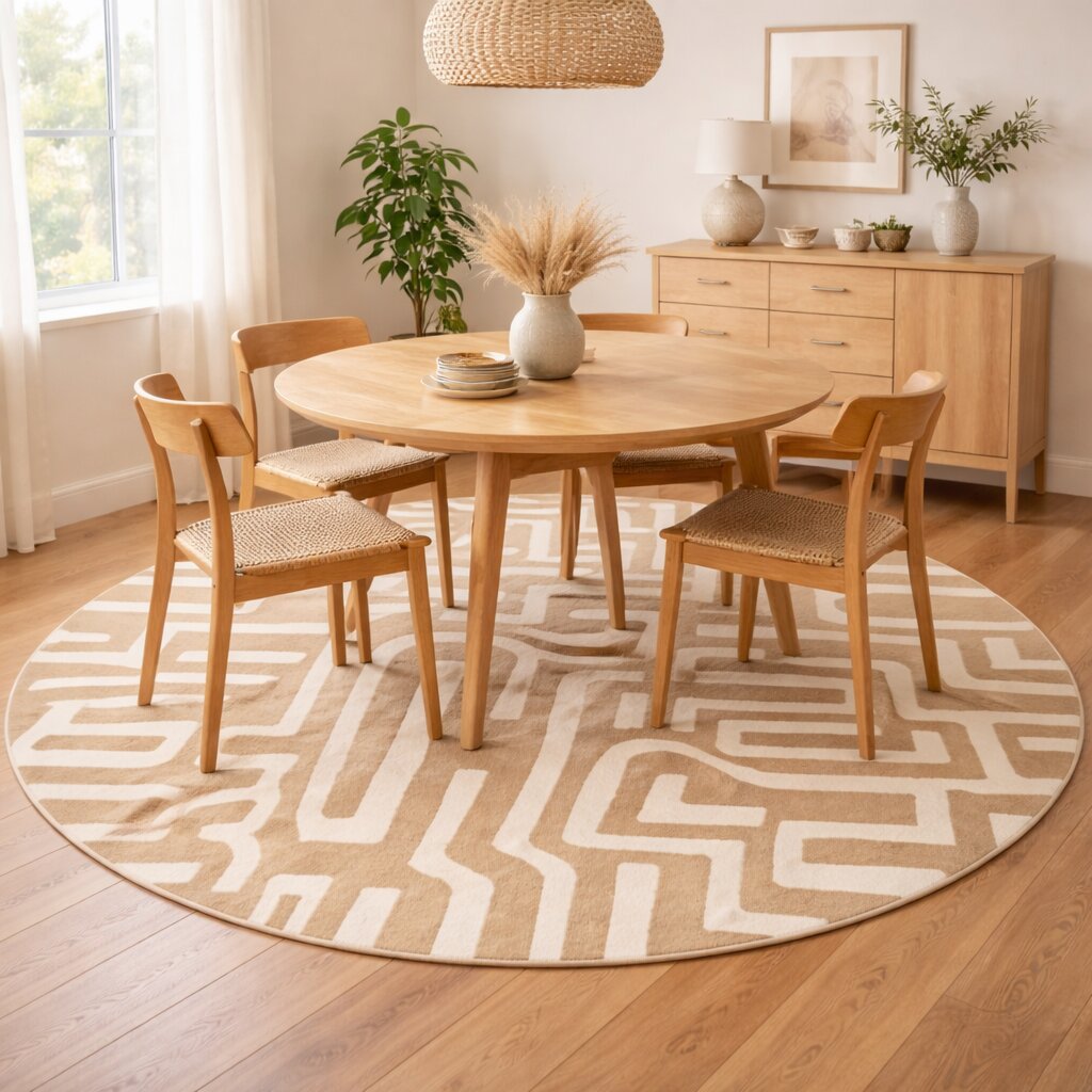 Hand Tufted Circle Rug 8x8 9x9 10x10 11x11 Beige Color Contemporary Carpet Dinning Room