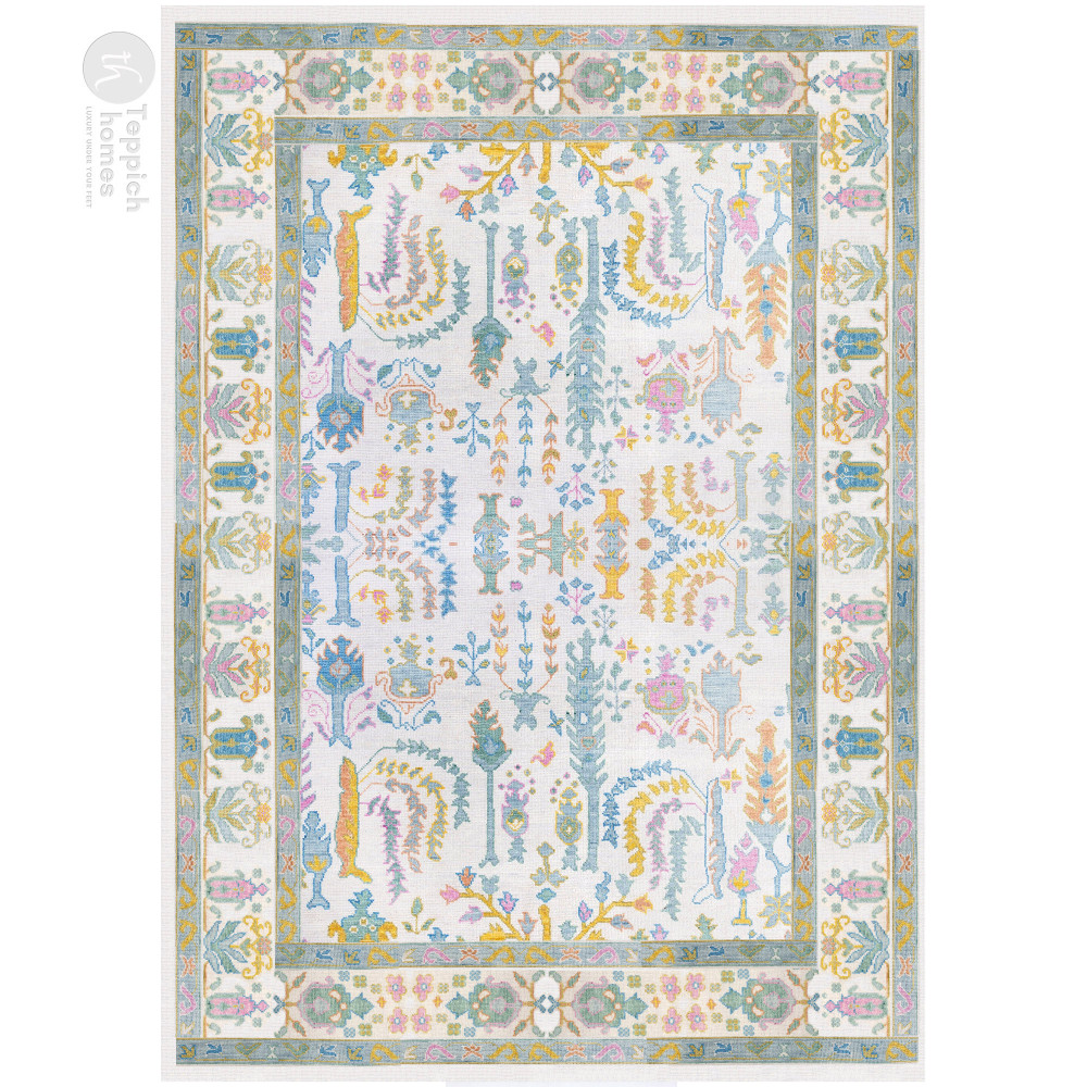 Image of Oushak Knotted Area Rug, Hand Knitted Wool Carpet for Living Room, Hallway, Sizes 7x10, 8x10, 9x12, 10x14
