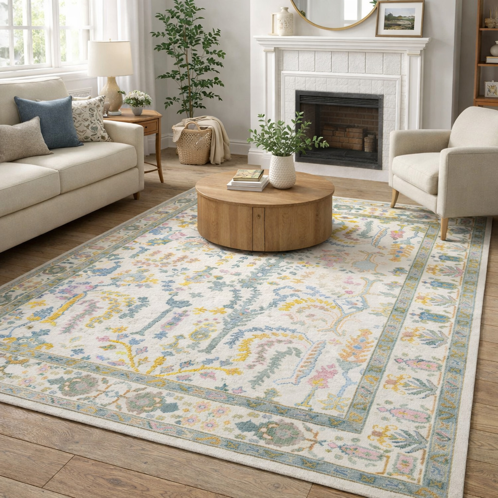 Oushak Knotted Area Rug Hand Knitted Wool Carpet for Living Room Hallway Sizes 7x10 8x10 9x12 10x14