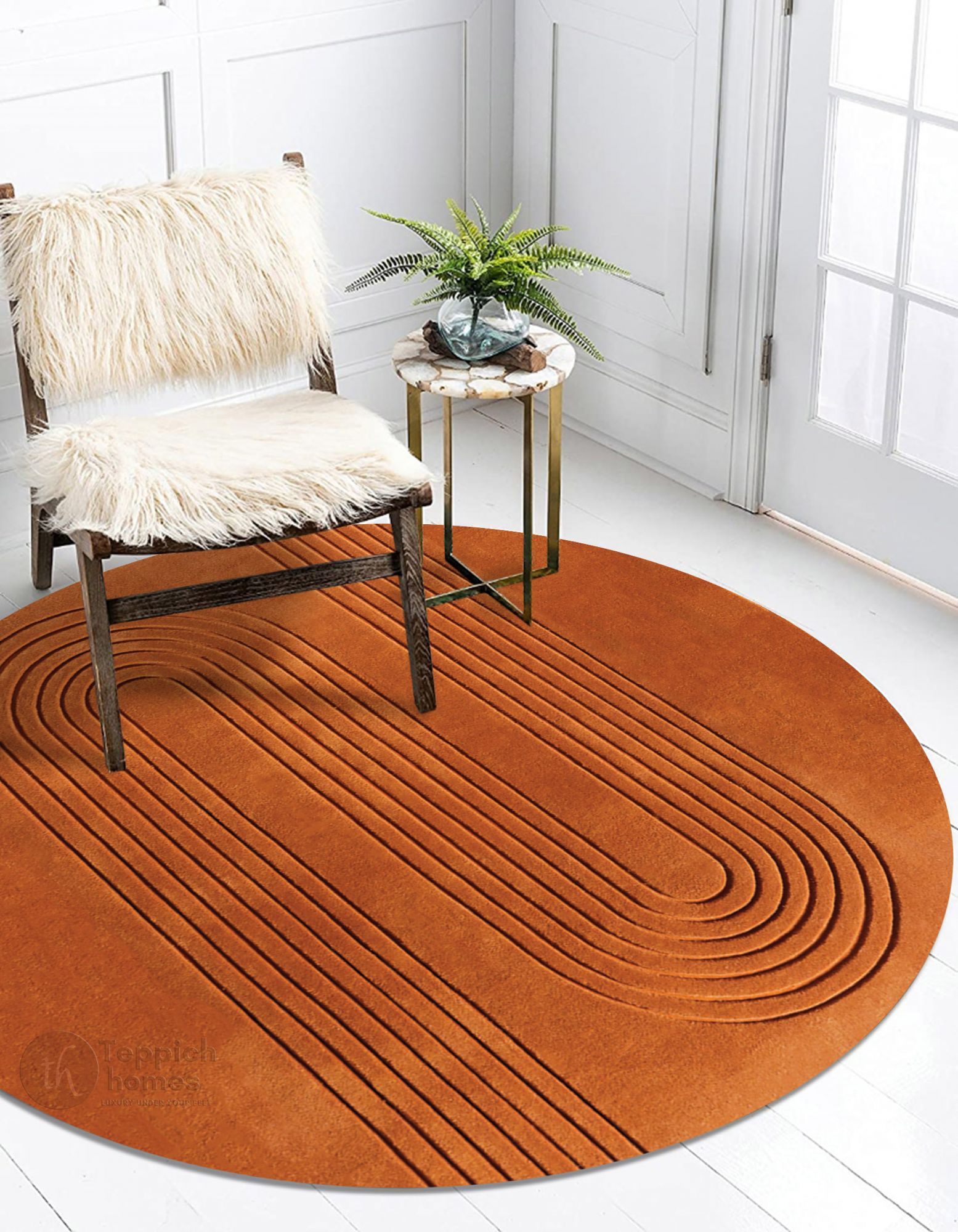 Tufted Terracotta Round Rug for Bedroom and Living Space