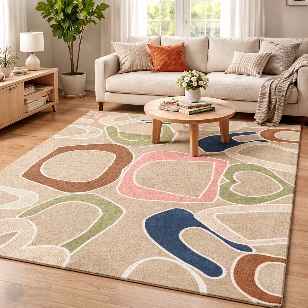 Area rug Beige color 6x9 6x8 5x8 Tufting wool rugs Geometric design Bed Kids Living room Rectangle wool carpet