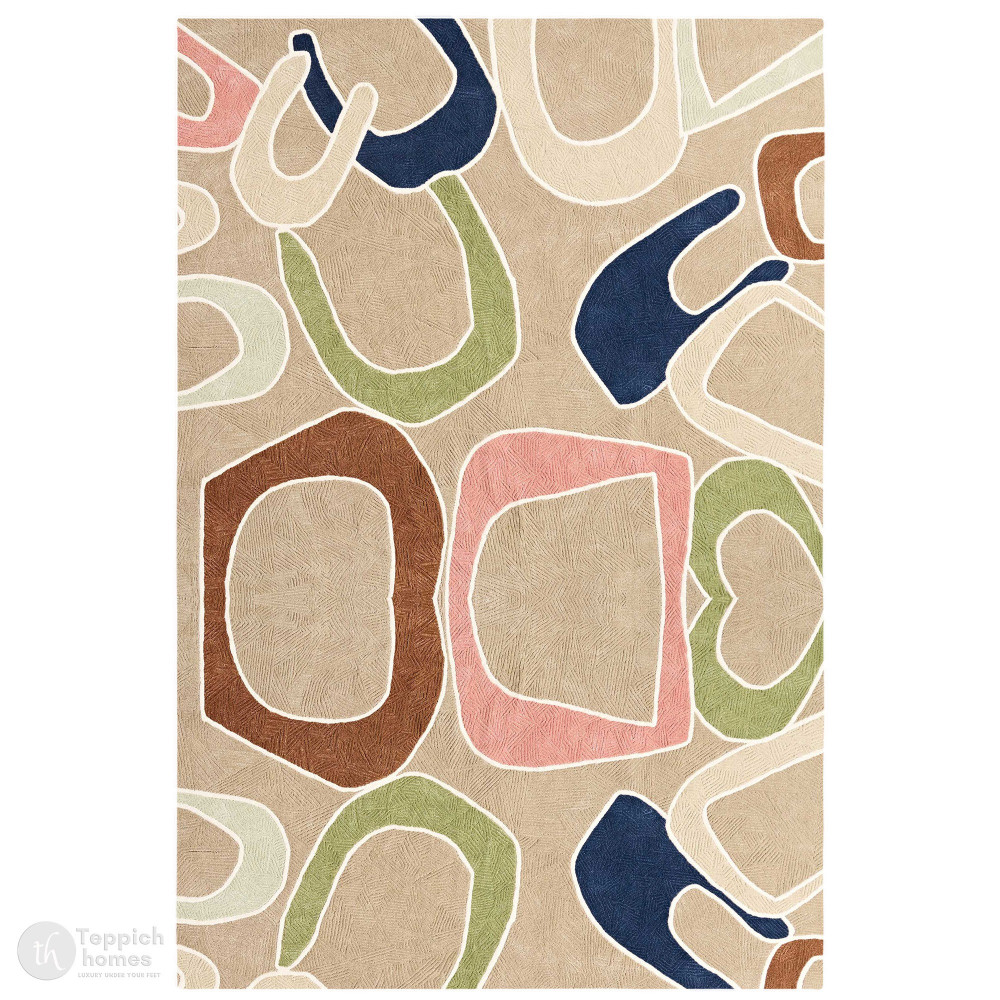 Image of Area rug, Beige color, 6x9, 6x8, 5x8, Tufting wool rugs, Geometric design, Bed, Kids, Living, room, Rectangle wool carpet