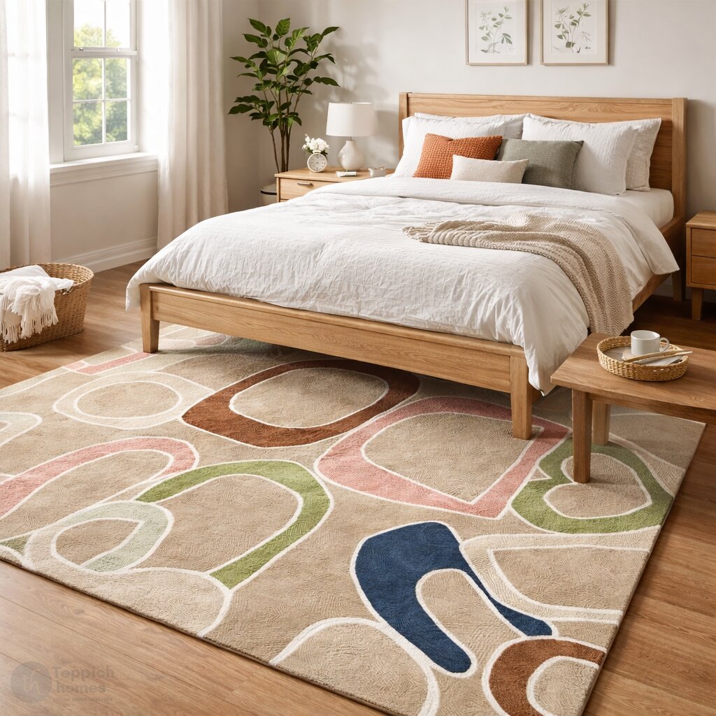 Area rug Beige color 6x9 6x8 5x8 Tufting wool rugs Geometric design Bed Kids Living room Rectangle wool carpet