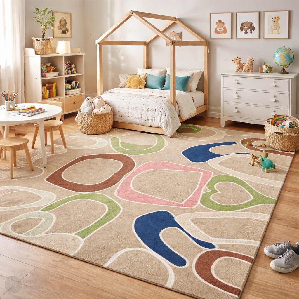 Area rug Beige color 6x9 6x8 5x8 Tufting wool rugs Geometric design Bed Kids Living room Rectangle wool carpet